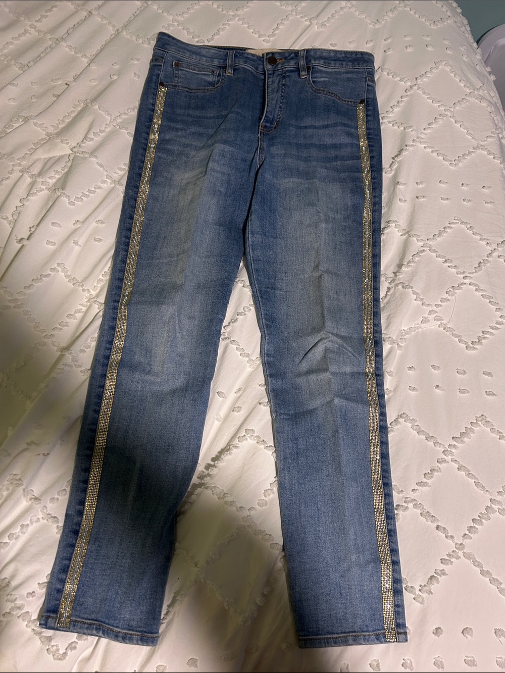 Soft Surroundings Light Blue Denim Jeans with Gold Sequin Side Trim